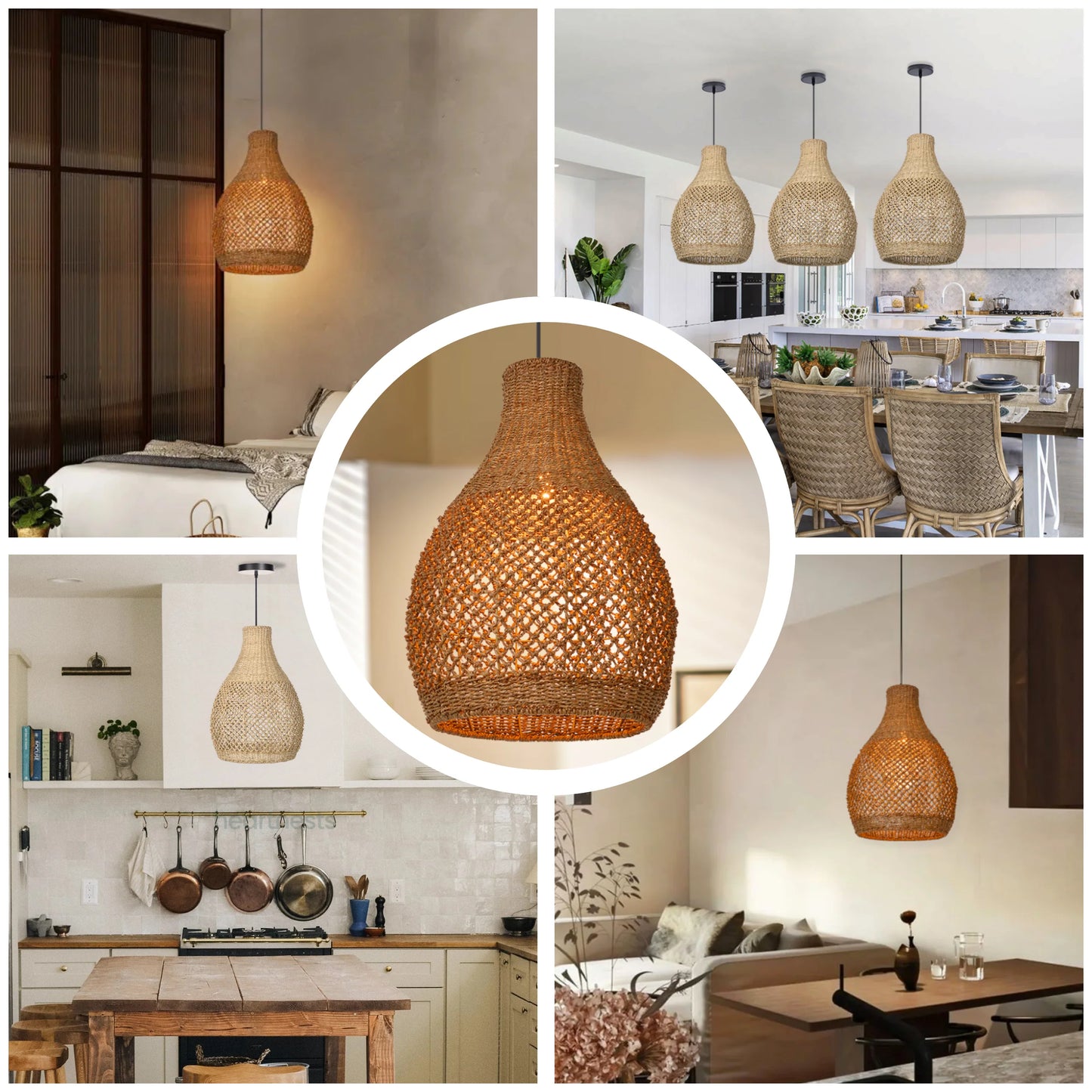 Rustic coastal style woven basket pendant light for modern decor