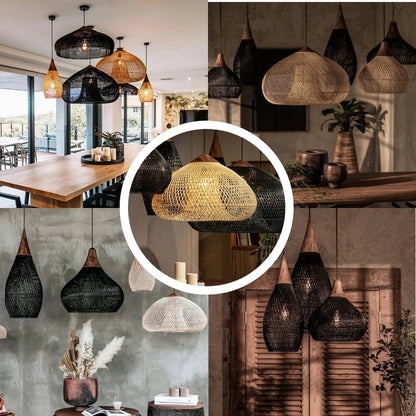 Rustic bamboo basket pendant light fixture