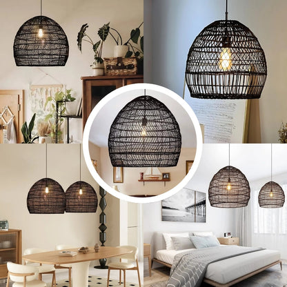 Rustic Wabi-Sabi woven pendant lamp for earthy minimalist interior design