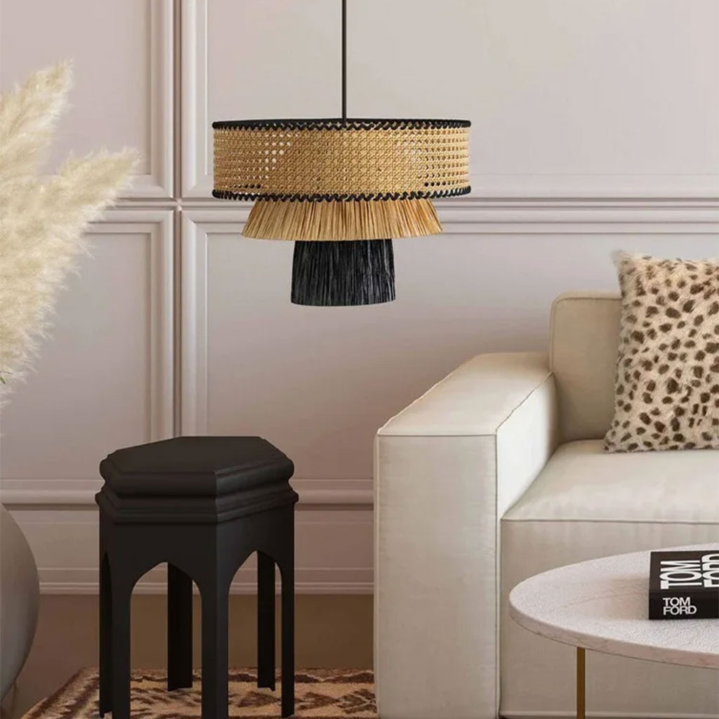 Scandi-boho multi-layer rattan chandelier for living room