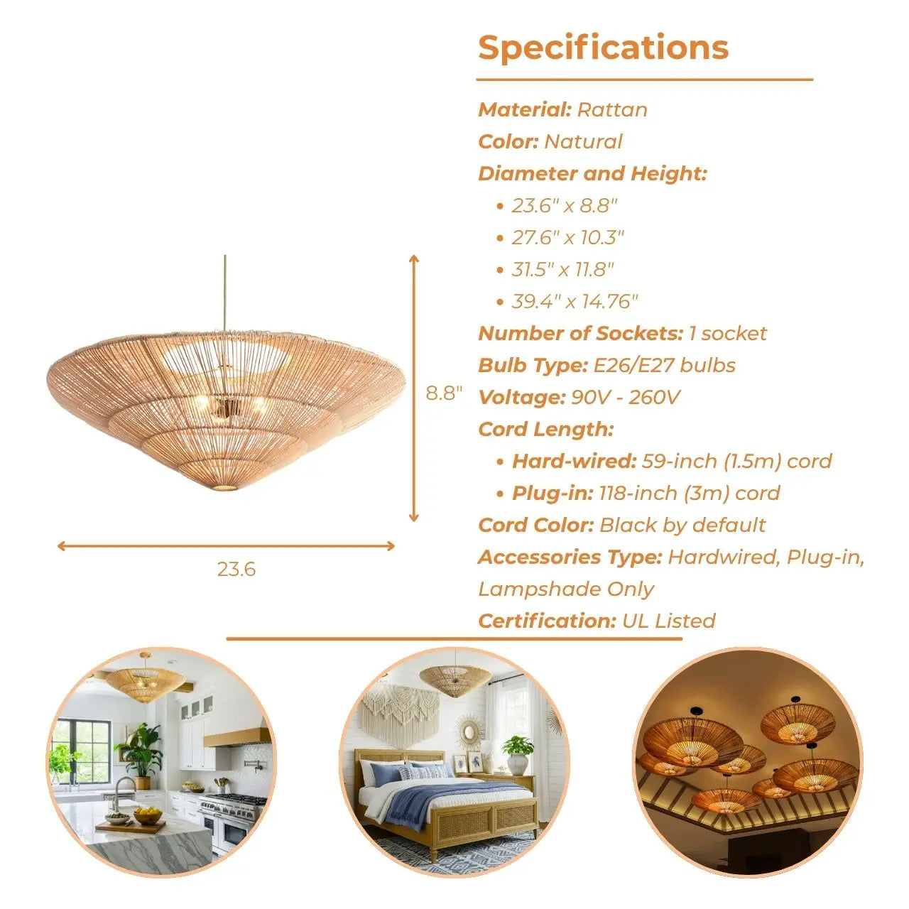 Scandi-boho style rattan plate pendant light showcasing a balanced Nordic design.