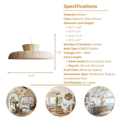 Scandi-boho style rattan saucer pendant light showcasing a balanced, airy Nordic design.