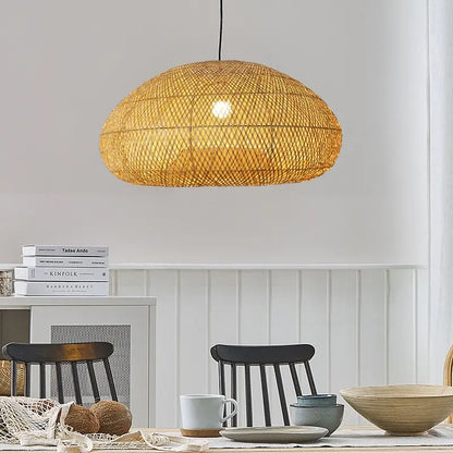 Minimalist wicker ceiling pendant, great accent lighting for modern interiors.