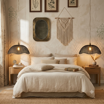 Nordic style bamboo ceiling light, clean lines for Scandinavian minimalist decor.
