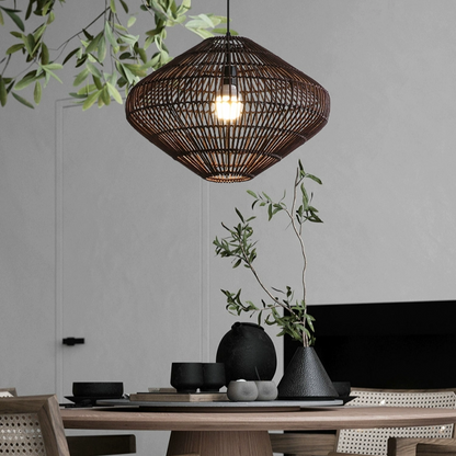 Nordic style dark rattan ceiling light, clean lines for Scandinavian minimalist decor.