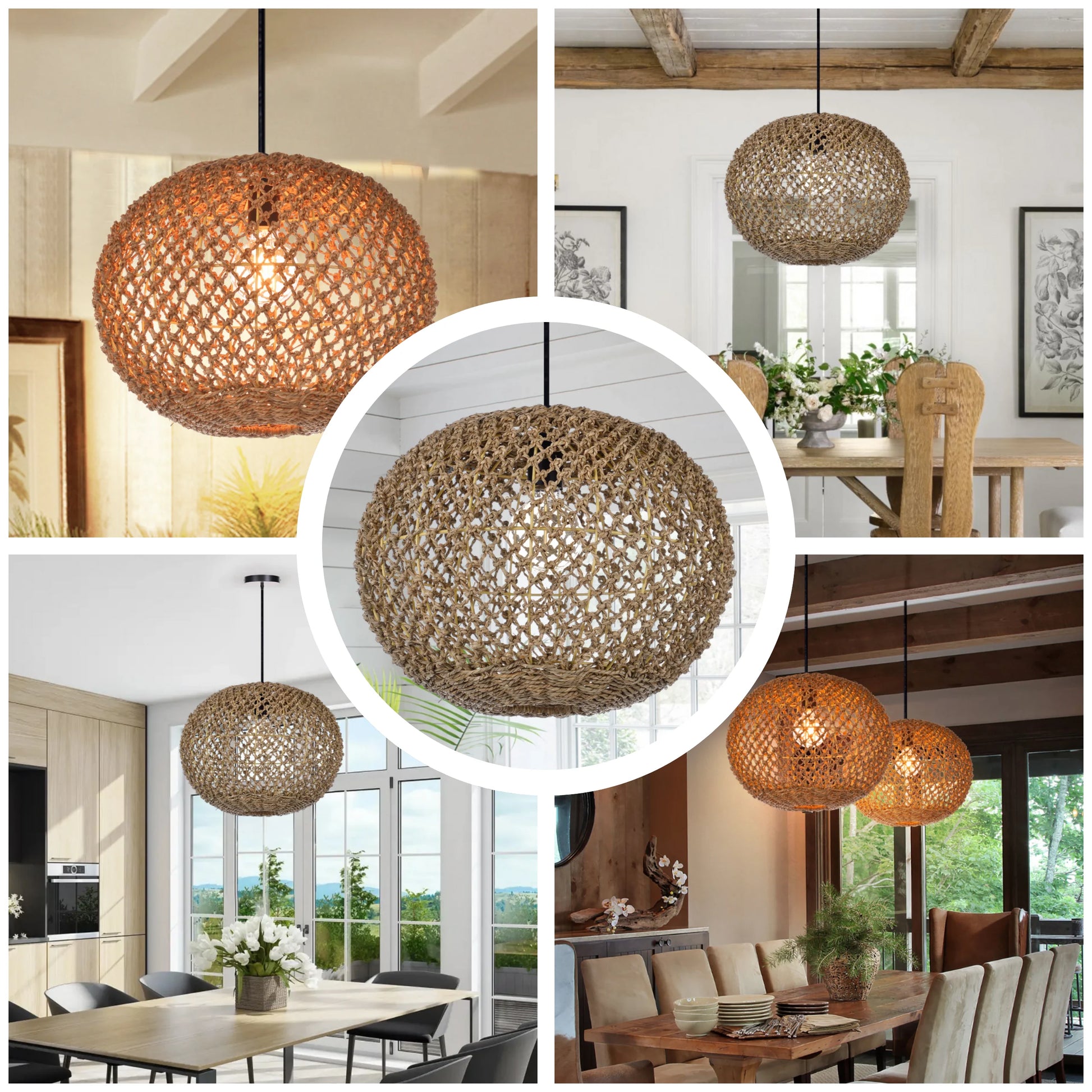 Scandinavian minimalist jute ball pendant light for a light and airy home aesthetic