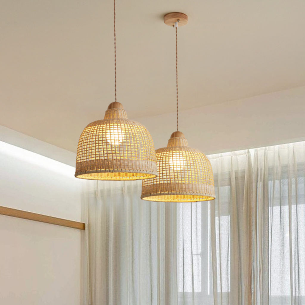 Scandinavian minimalist rattan pendant light for a light and airy home aesthetic