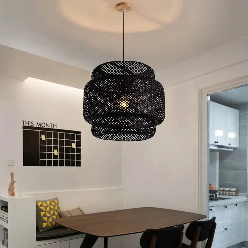 Minimalist Nordic lighting, sleek bamboo hanging lamp for modern home interiors.