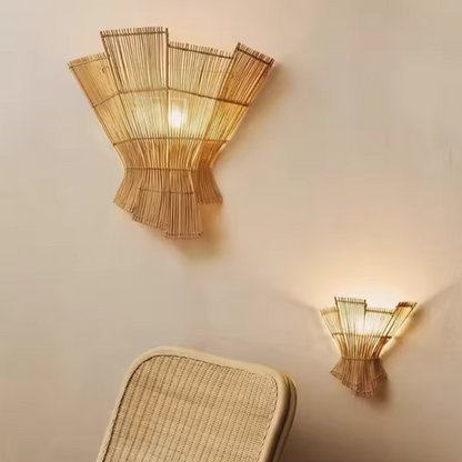Modern Scandinavian organic rattan lamp fitting a clean Japandi style.