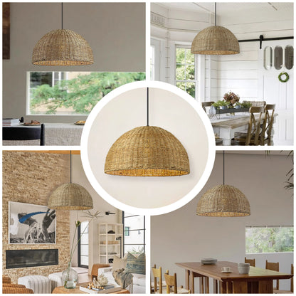 Scandinavian style pendant shade made with natural woven jute materials.