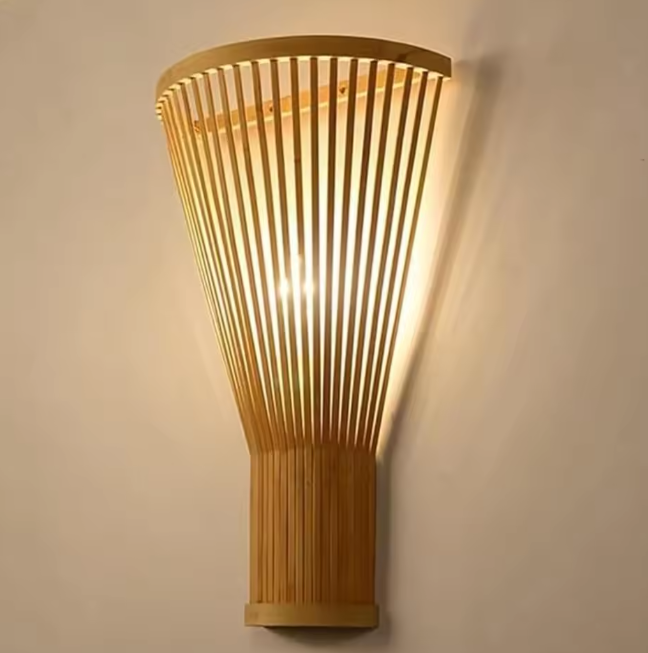 Sustainable handwoven bamboo wall sconce for eco-friendly home