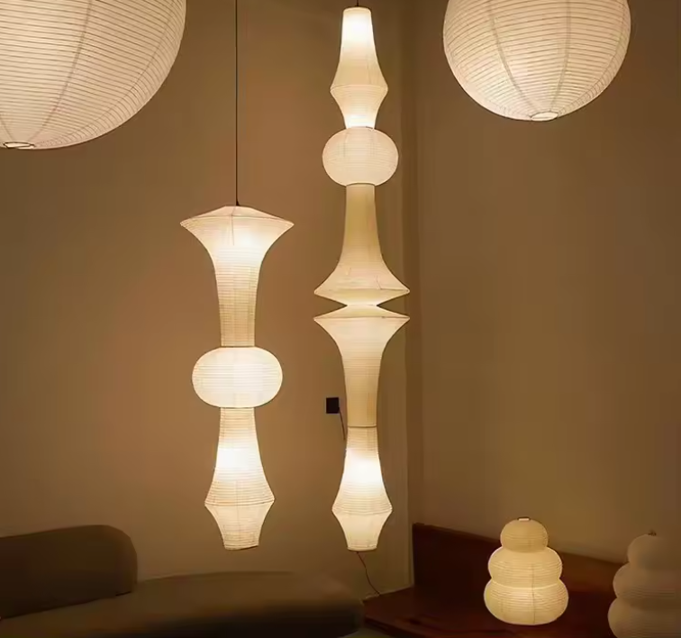 Dramatic statement rice paper light for dining area
