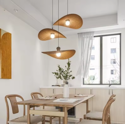 Wabi-Sabi Rattan Pendant Light | Curved Woven Chandelier