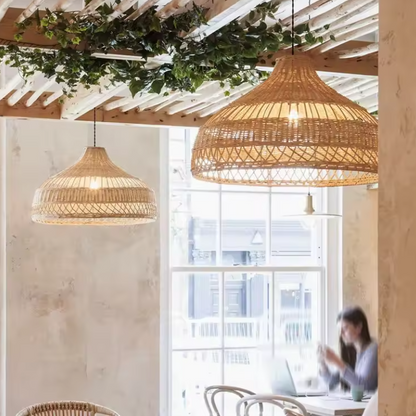 Flared Rattan Dome Pendant Light | Japandi Wicker Bell Chandelier