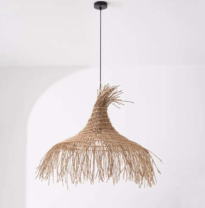 Artisan Wild-Grass Fringe Pendant – Sculptural Boho Straw Ceiling Light