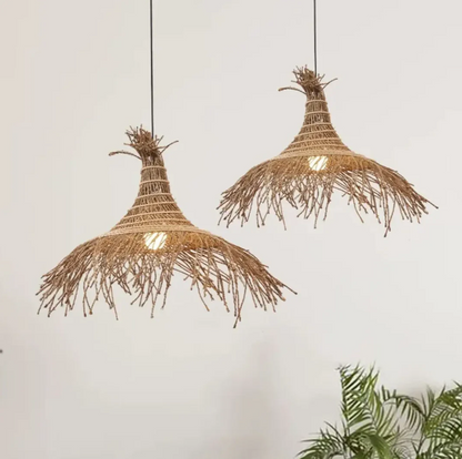 Artisan Wild-Grass Fringe Pendant – Sculptural Boho Straw Ceiling Light