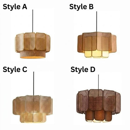 Minimalist sculptural rattan hanging lamp, provides focused task lighting and artistic inspiration for professional architect studios and creative workspaces.
