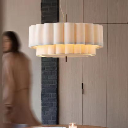 Sculptural lighting in handmade fabric, perfect for home offices, creating an inspiring and natural work environment.