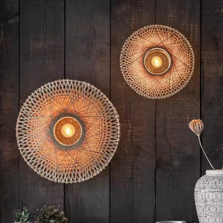 Sculptural lighting in Modern style, crafted from Rattan, ideal for Restaurant decor, providing ambient and mood lighting with an organic, sculptural appeal.