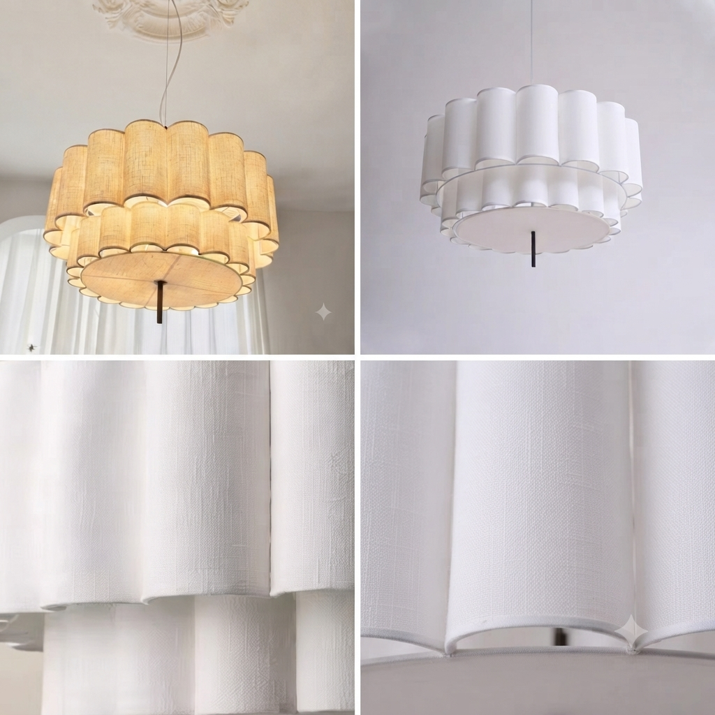 Ceiling pendant in Wabi-sabi style, made from natural fabric, adding organic texture to interior design spaces.