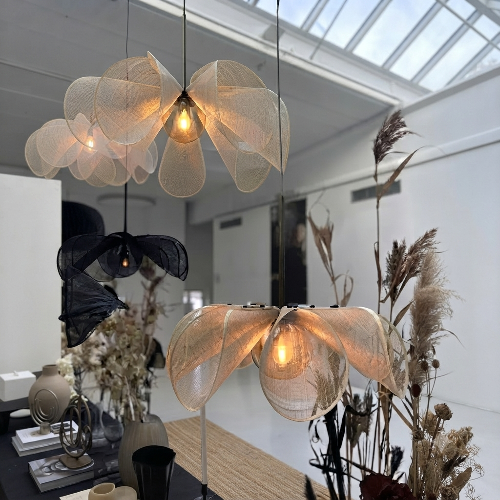 Sculptural lighting in Quiet Luxury style, crafted from Fabric, ideal for Cozy Home decor, providing ambient and mood lighting with an organic, sculptural appeal.
