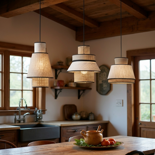 Set 3 Wabi-sabi style woven tiered hanging light, embodying the beauty of imperfection for a serene home.