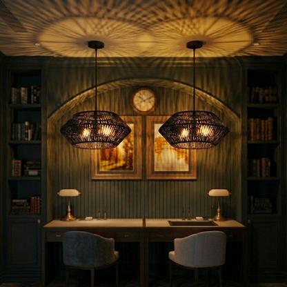 Sleek hand-woven fiber flush mount lighting fixture for a stylish and functional home upgrade.
