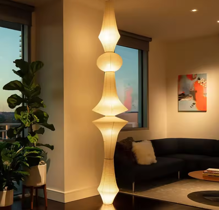Tall slim totem style rice paper pendant light