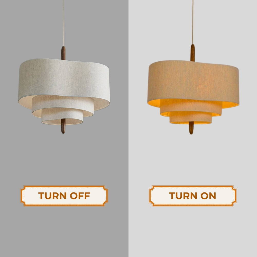 Soft glowing layered fabric pendant light creating a Zen ambiance