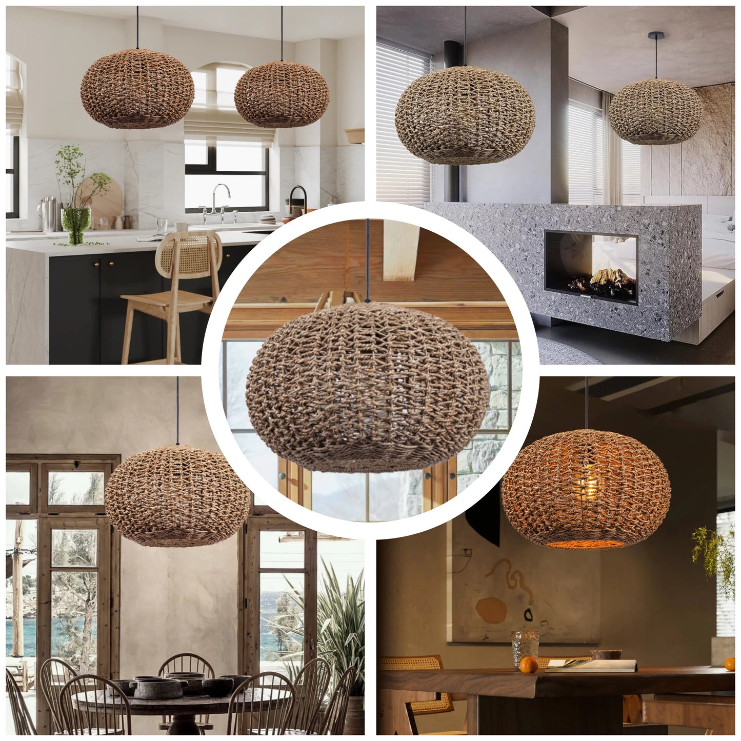 Statement jute pendant light creating warm ambiance for cafe decor