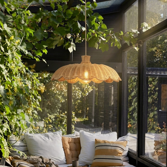 Statement organic shape pendant light elevating the living room design aesthetic