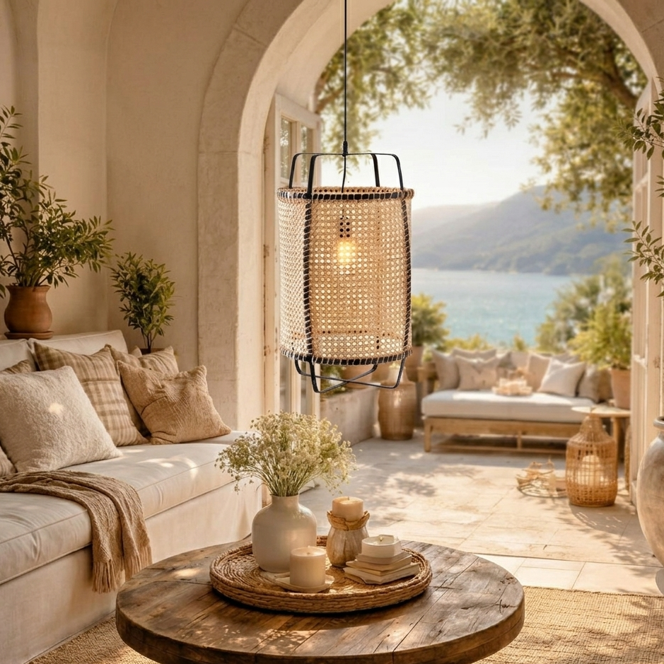 Stylish drum pendant light for living area enhancing contemporary home decor
