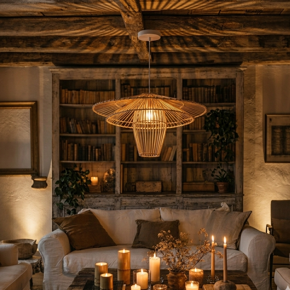 Stylish wide-brim pendant light for living area enhancing contemporary home interiors
