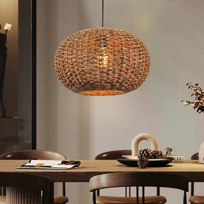 Sustainable jute pendant light creating cozy dining room atmosphere