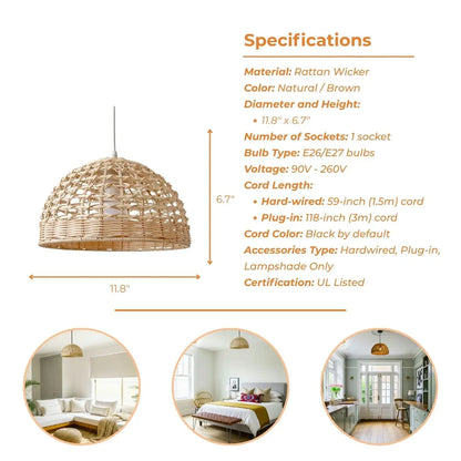 Sustainable natural fiber dome pendant light designed for eco-conscious and modern interior decor.