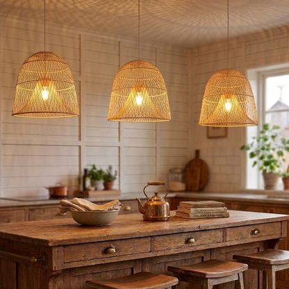 Sustainable rattan island ceiling lamp for eco-friendly modern kitchen decor