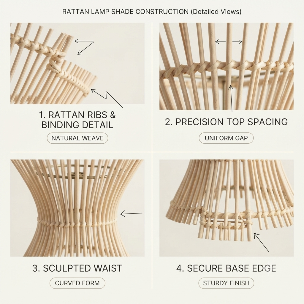 Handmade statement rattan lamp for healthy, sustainable lighting in art studios.