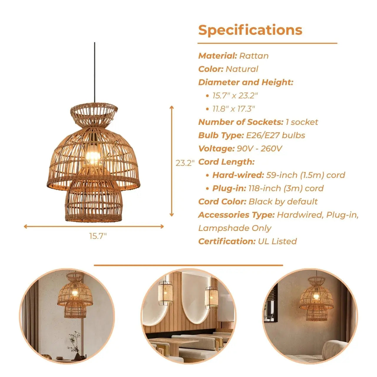 Sustainable woven rattan layered pendant light for eco-conscious home decor