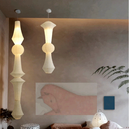 Unique sculptural rice paper totem pendant lamp