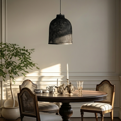 Textured bamboo light fixture perfect for adding natural character to a kitchen Area ceiling.