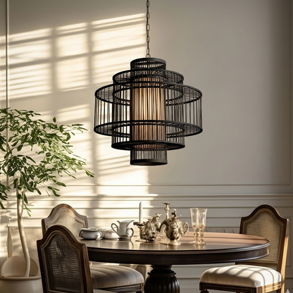 Textured bamboo pendant light for kitchen area adding natural warmth to cooking spaces
