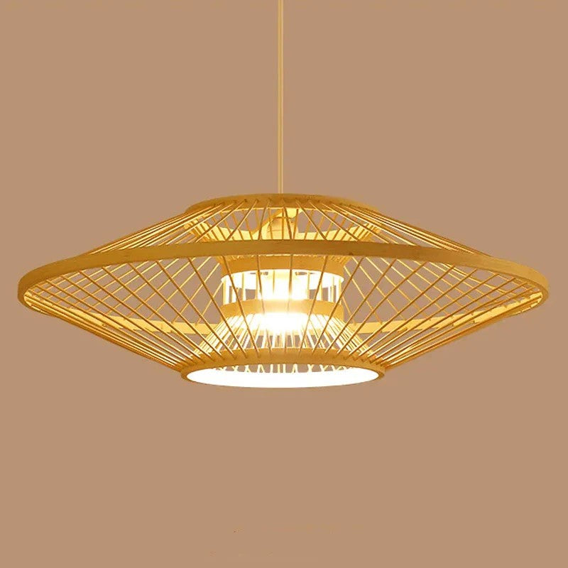 Textured Wabi-Sabi bamboo pendant light with a modern Zen lighting vibe