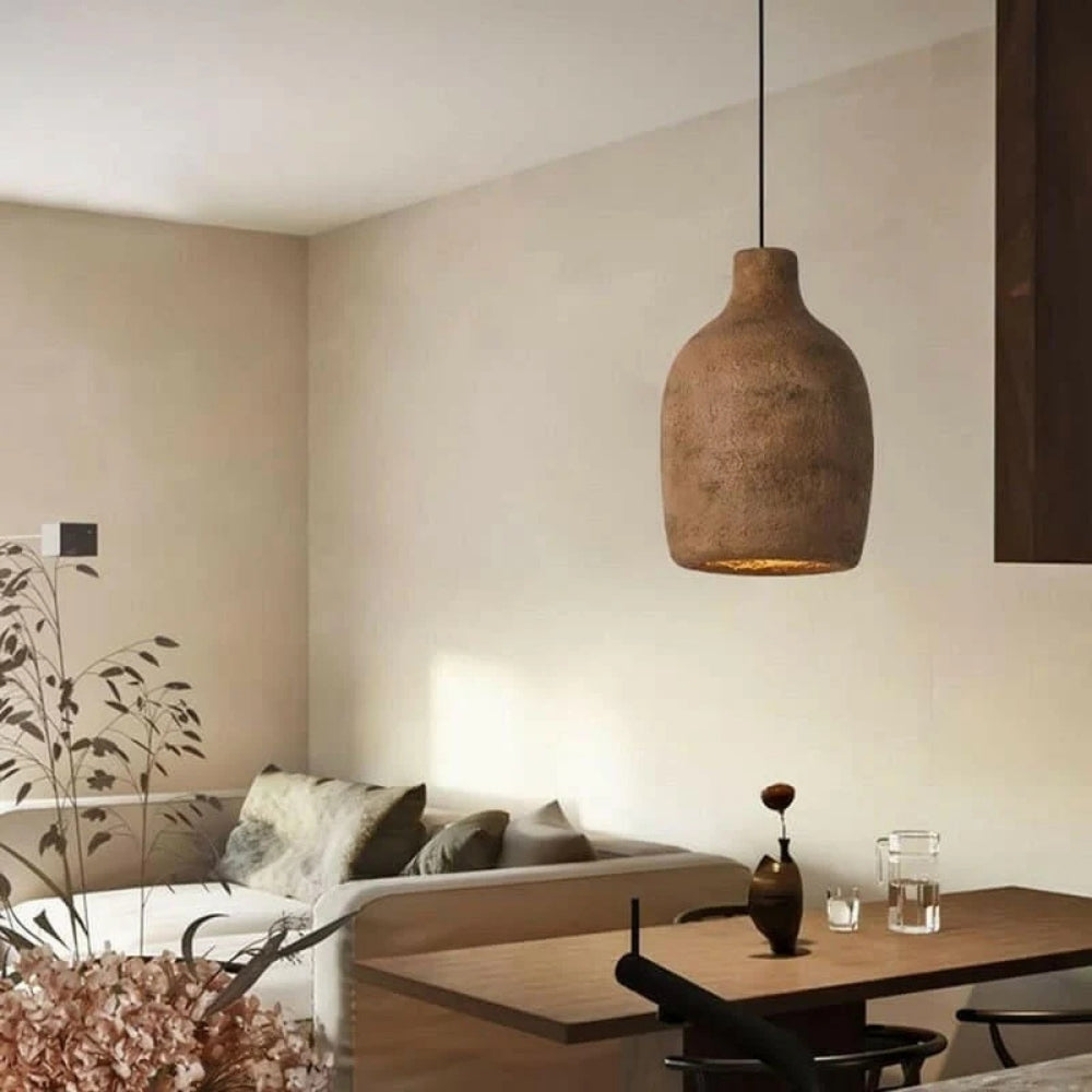 Textured Wabi-Sabi clay pendant lamp with a modern Zen home aesthetic