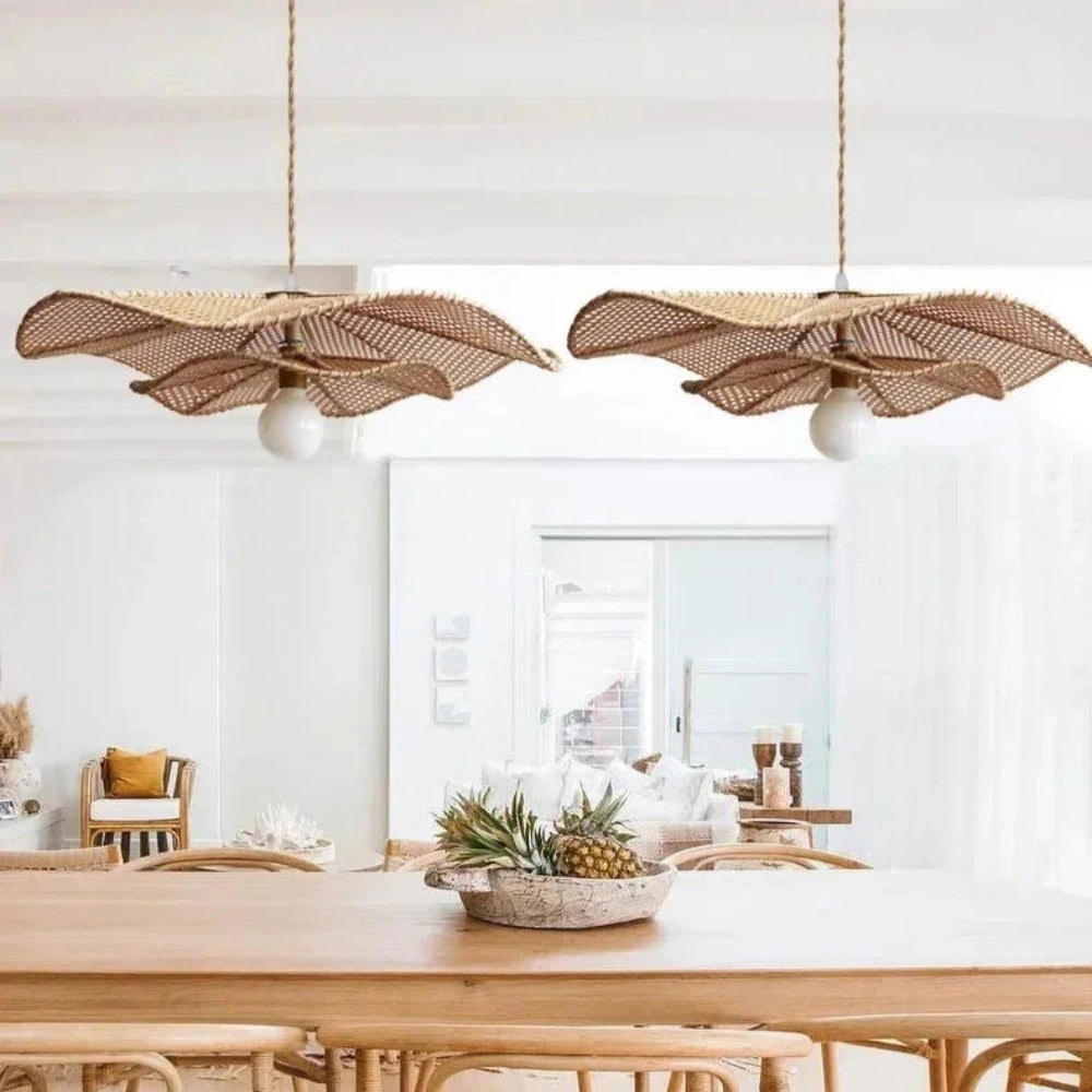 Textured Wabi-Sabi petal pendant lamp creating a modern Zen living ambiance