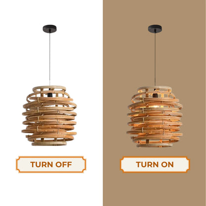 Versatile transitional style rattan coil light fixture suitable for any home ceiling decor.