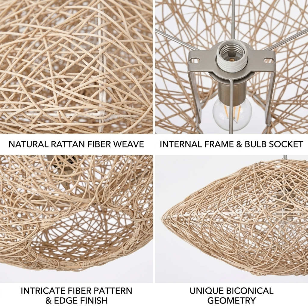 Transitional style rattan flush mount, a timeless natural lighting piece suitable for various decors.