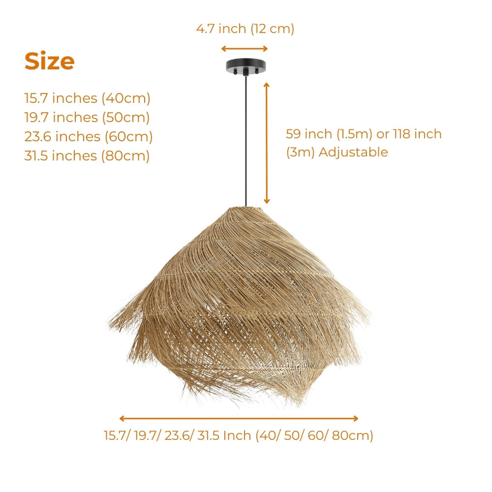 Cozy natural fiber hanging lamp creating a serene and warm relaxing atmosphere for a tropical bedroom