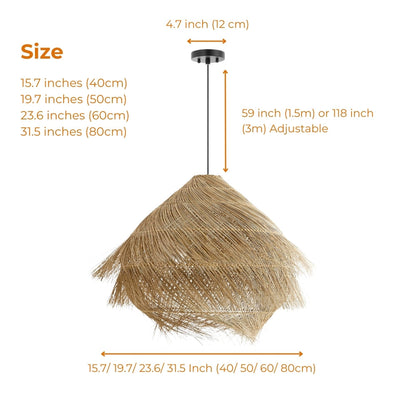Cozy natural fiber hanging lamp creating a serene and warm relaxing atmosphere for a tropical bedroom