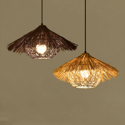 Tropical straw pendant light for coastal beach house decor