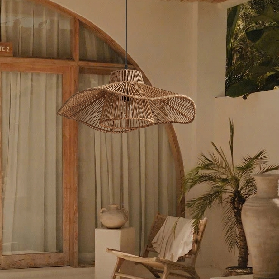 Tropical vibe hemp pendant light perfect for an exotic and luxurious resort-style home.
